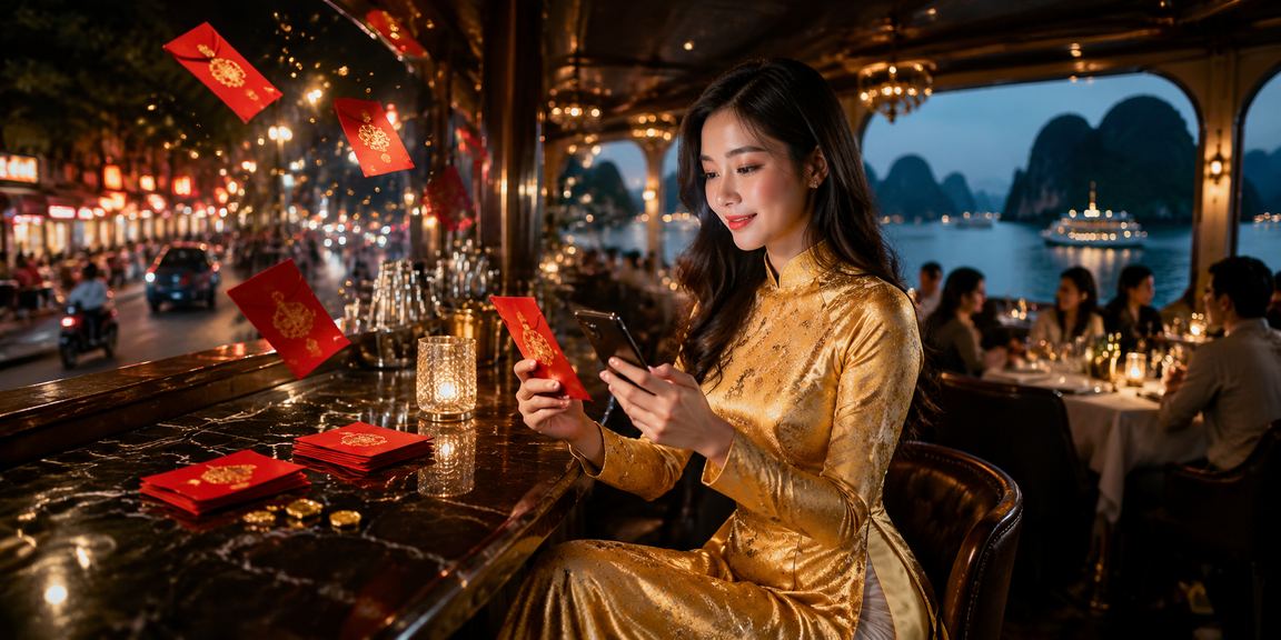 Người dùng xem tỷ lệ kèo thể thao tại vịnh Hạ Long với không khí lễ hội phong bì đỏ