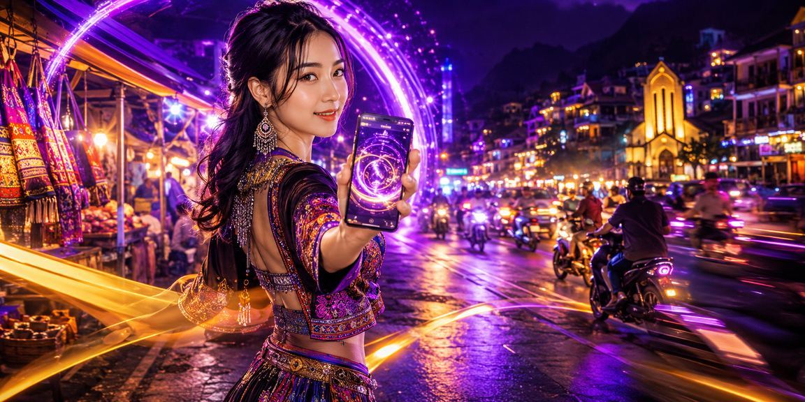Ánh đèn neon Sa Pa gợi lên không khí cá cược thể thao về đêm đầy sôi động